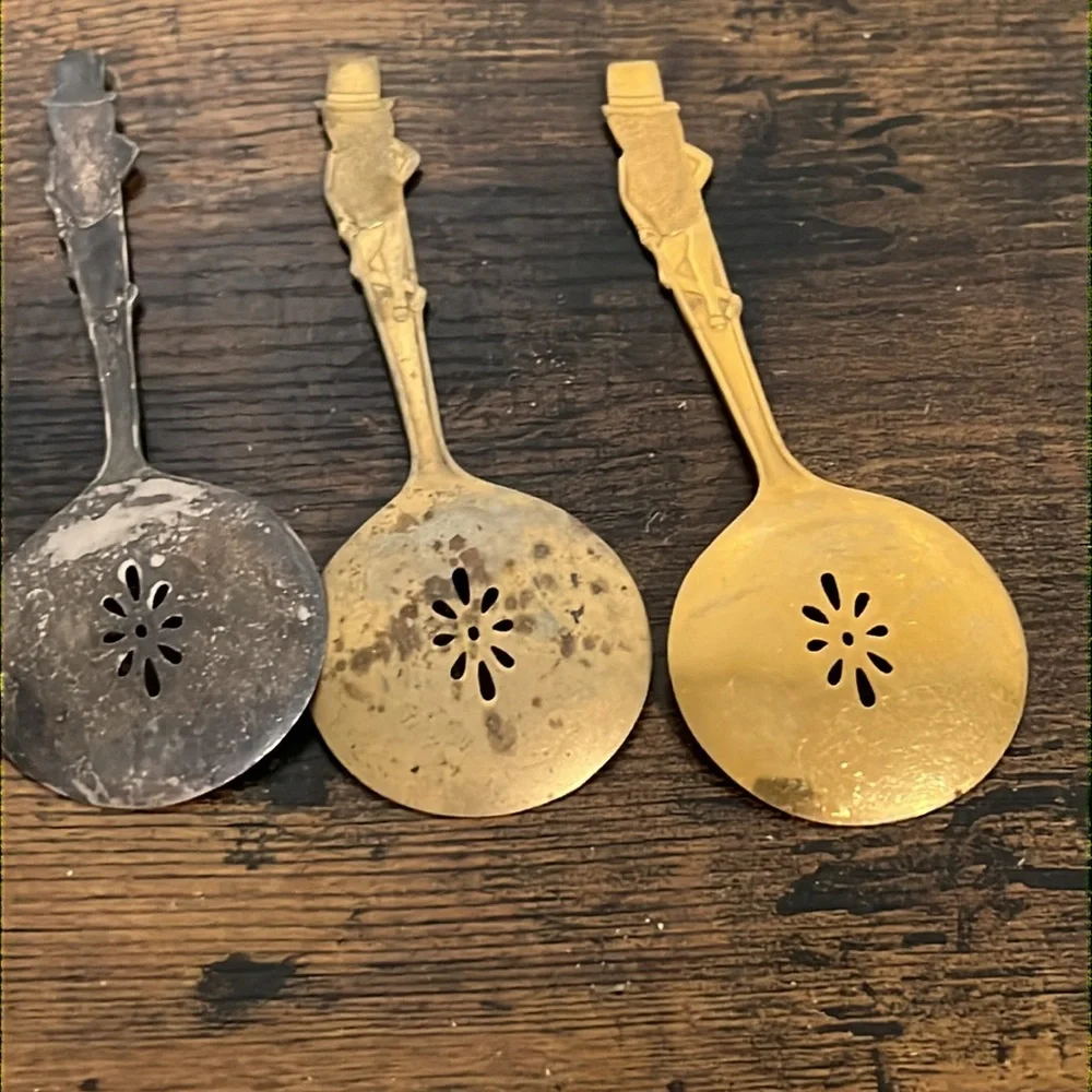 Vintage Metal Planters Mr. Peanut Gold and silver tone Advertising Spoons
